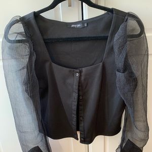 Nasty Gal Black Organza puff sleeve blouse